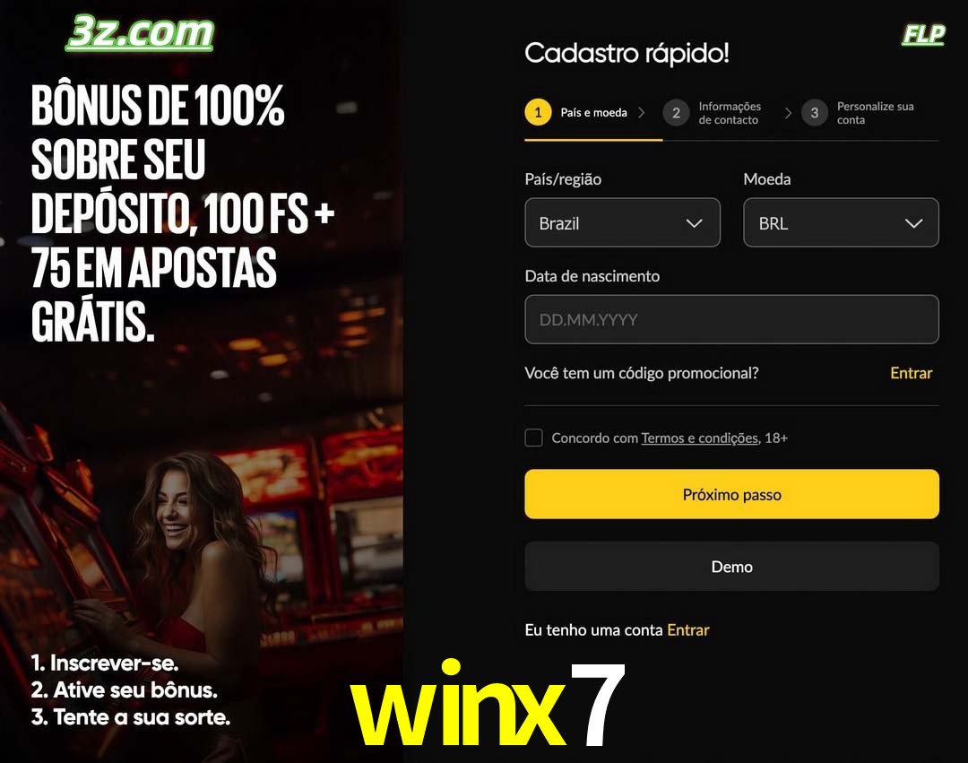 winx7 registro oficial cassino online Brasil com bônus de depósito e free spins